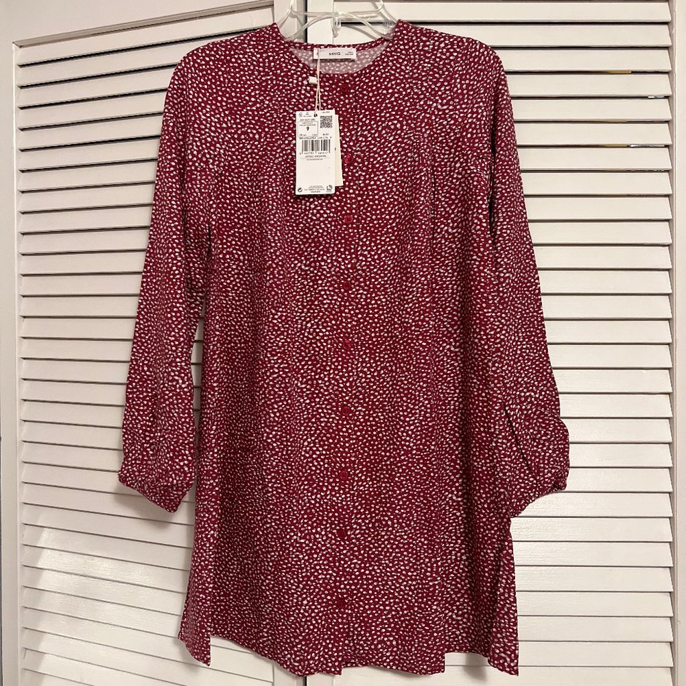 Mango, Girl's Maroon Flowy printed dress